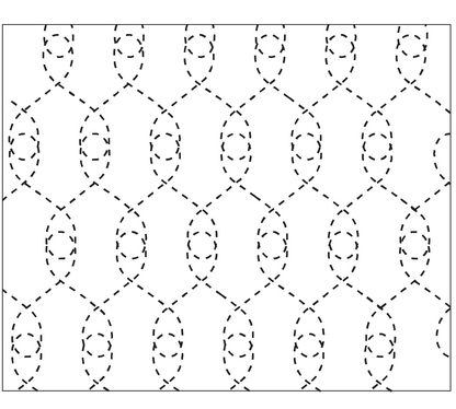 This picture shows a dashed line forming a looping pattern that is created by the Loop De Loop quilting stencil. The rows of looping lines overlap to create a chicken wire pattern.