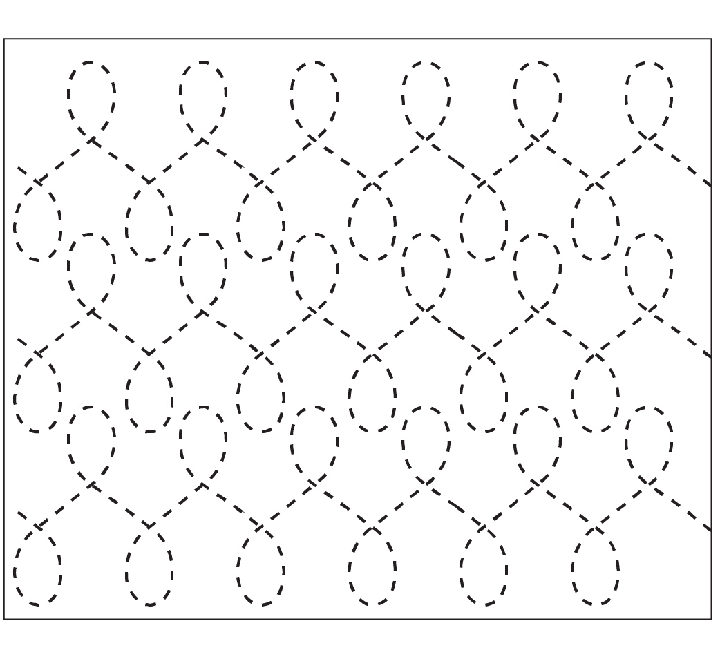 This picture shows a dashed line forming a looping pattern that is created by the Loop De Loop quilting stencil. 